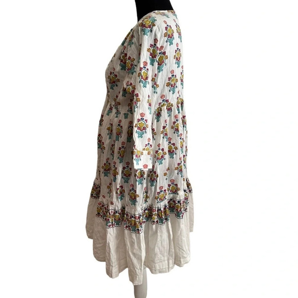 Flawed Roller Rabbit size Small V Neck Floral Babydoll Dress Metallic Summer - Picture 2 of 8